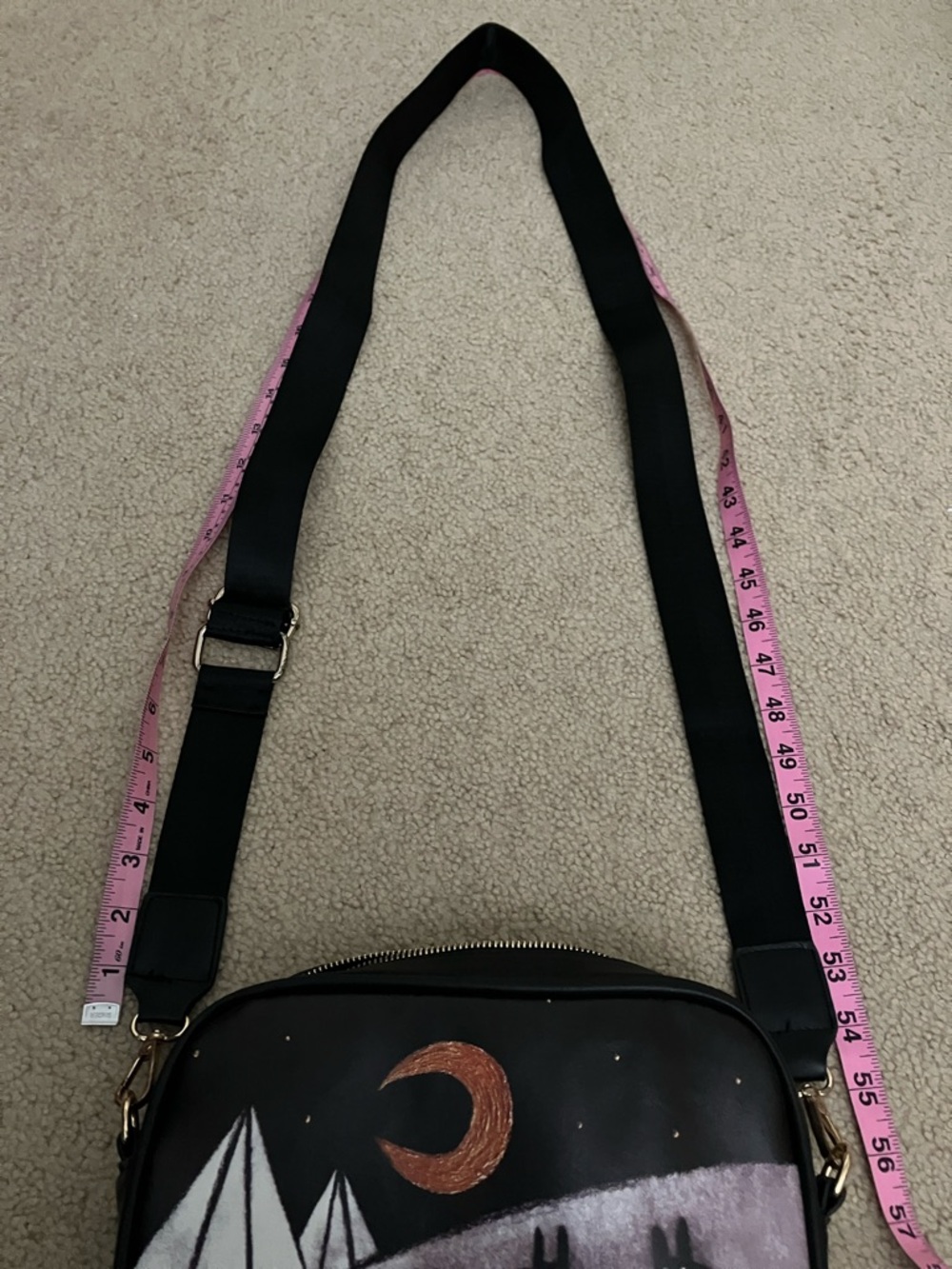 Goth Demon moon bunny crossbody bag, unique artsy design, macabre sketched art - Picture 15 of 15